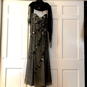 Stephen Yearick beaded silk evening gown and wrap
